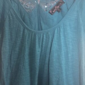 Almost Famous Turquoise Blouse with Lace Accent
